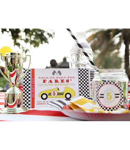 Vintage Race Car Birthday Party Printable Invitation - Yellow, Black and Red